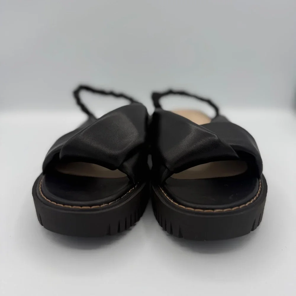 Liverpool Platform Sandals‎ Womens Black Leather Lug Sole Slingback Minimalist